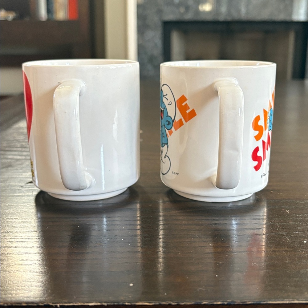Set of 2 Vintage 1980s Smurfs White Ceramic Coffee Cup Mugs - Picture 4 of 6